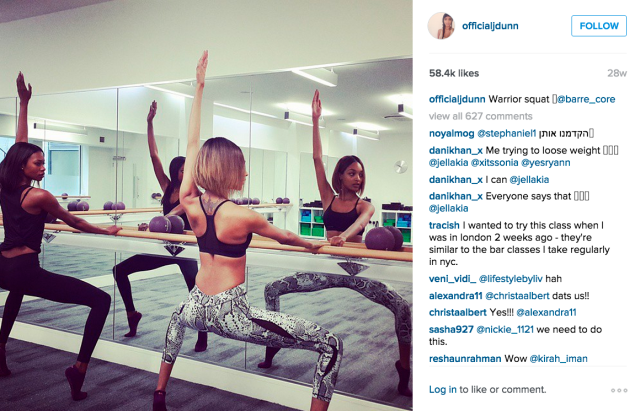 The Victoria's Secret model is a Barrecore regular. (Photo: Instagram/Jourdan Dunn)
