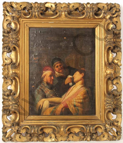 This oil painting on board, Triple Portrait with Lady Fainting, sold for $870,000 at Nye & Co. Auctioneers and is believed to be by Rembrandt.