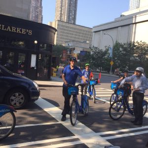 City elected officials including city council member Ben Kallos arrive at the Broadway bikshare station.