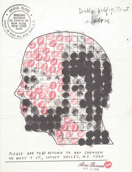 Chuck Close and Anna Banana Untitled mail art piece, c. 1980s (Photo Courtesy Richard L. Feigen & Co/ Ray Johnson Estate).