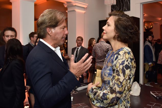 NEW YORK, NY - OCTOBER 22: Maggie Gyllenhaal and RH Chairman & CEO Gary Friedman at the unveiling of RH Modern at RH New York, The Gallery in the Historic Flatiron District on October 22, 2015 in New York City. (Photo by Eugene Gologursky/Getty Images for RH)
