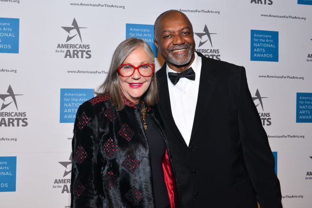 Kerry James Marshall (right) pictured with Alice Walton. (Photo: Jared Siskin for Patrick McMullan). 