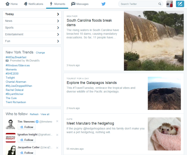 Twitter's new Moments menu. (Photo: Screencap)