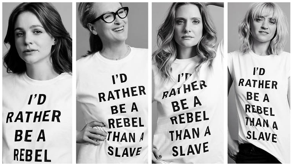 Many on Twitter thought it was a poor decision to have the stars of Suffragette photographed wearing this T-shirt. (Photo: Twitter)