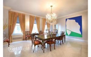 The dining room has a more contemporary flavor.