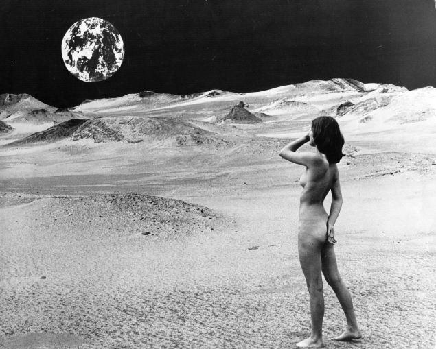 1st July 1974: A lunar landscape with nude female model, Karin, looking back at the Earth. (Photo by H. Bruhn/Hulton Archive/Getty Images)