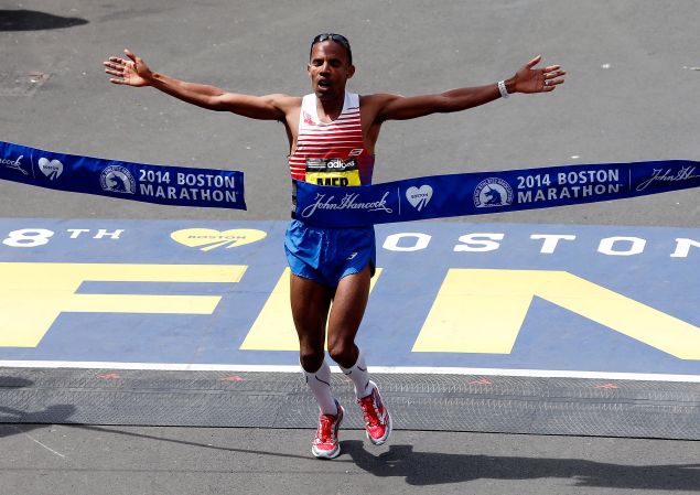 Meb Keflezighi crossing the finish line of the 118th Boston Marathon on April 21, 2014. (Photo: Jim Rogash/Getty Images)