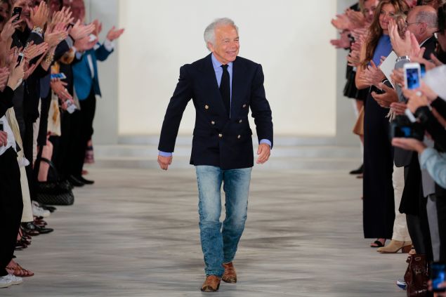 NEW YORK, NY - SEPTEMBER 17:  Designer Ralph Lauren greets the audience at the finale of the Ralph Lauren Runway Spring 2016 New York Fashion Week: The Shows at Skylight Clarkson Sq on September 17, 2015 in New York City.  (Photo by Randy Brooke/WireImage)