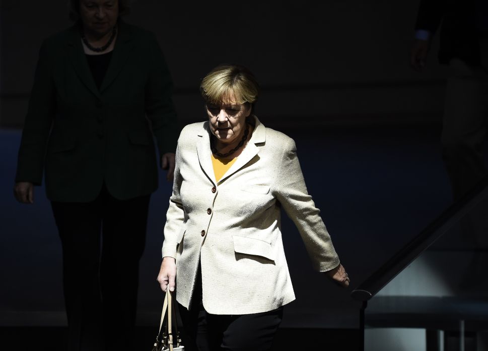 German Chancellor Angela Merkel arrives for a session of the German lower house of parliament (Bundestag) in Berlin, October 1, 2015. AFP PHOTO / TOBIAS SCHWARZ (Photo credit should read TOBIAS SCHWARZ/AFP/Getty Images)