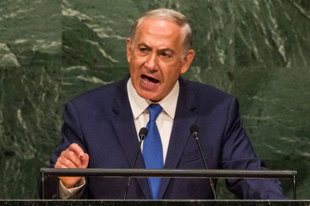 NEW YORK, NY - OCTOBER 01: Benjamin Netanyahu, Prime Minister of Israel, speaks at the United Nations General Assembly on October 1, 2015 in New York City. Netanyahu spoke at length about the nuclear deal with Iran. World leaders gathered for the 70th session of the annual meeting. (Photo by Andrew Burton/Getty Images)