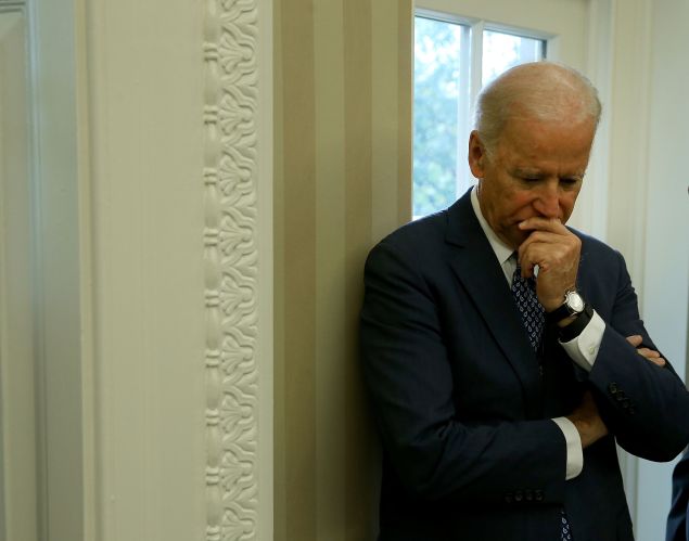 WASHINGTON, DC - OCTOBER 07: US Vice President Joseph Biden listens to US President Barack Obama and German President Joachim Gauck speak during a meeting in the Oval Office at the White House October 7, 2015 in Washington, DC. The two leaders participated in a bi lateral meeting that marked theÊ25th anniversary of German reunification (Photo by Mark Wilson/Getty Images)