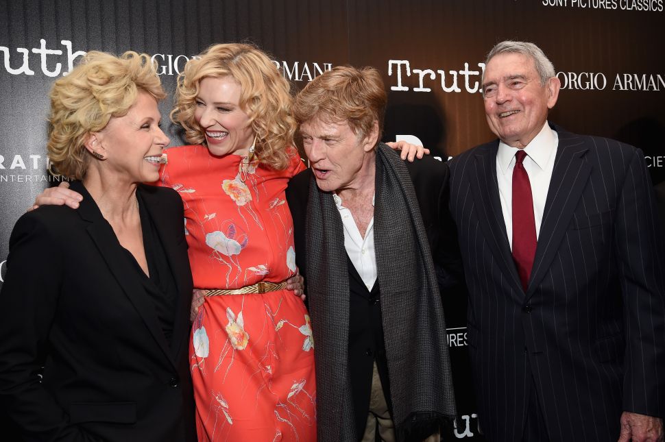 Mary Mapes, Cate Blanchett, Robert Redford, Dan Rather (Photo; Dimitrios Kambouris for Getty Images)