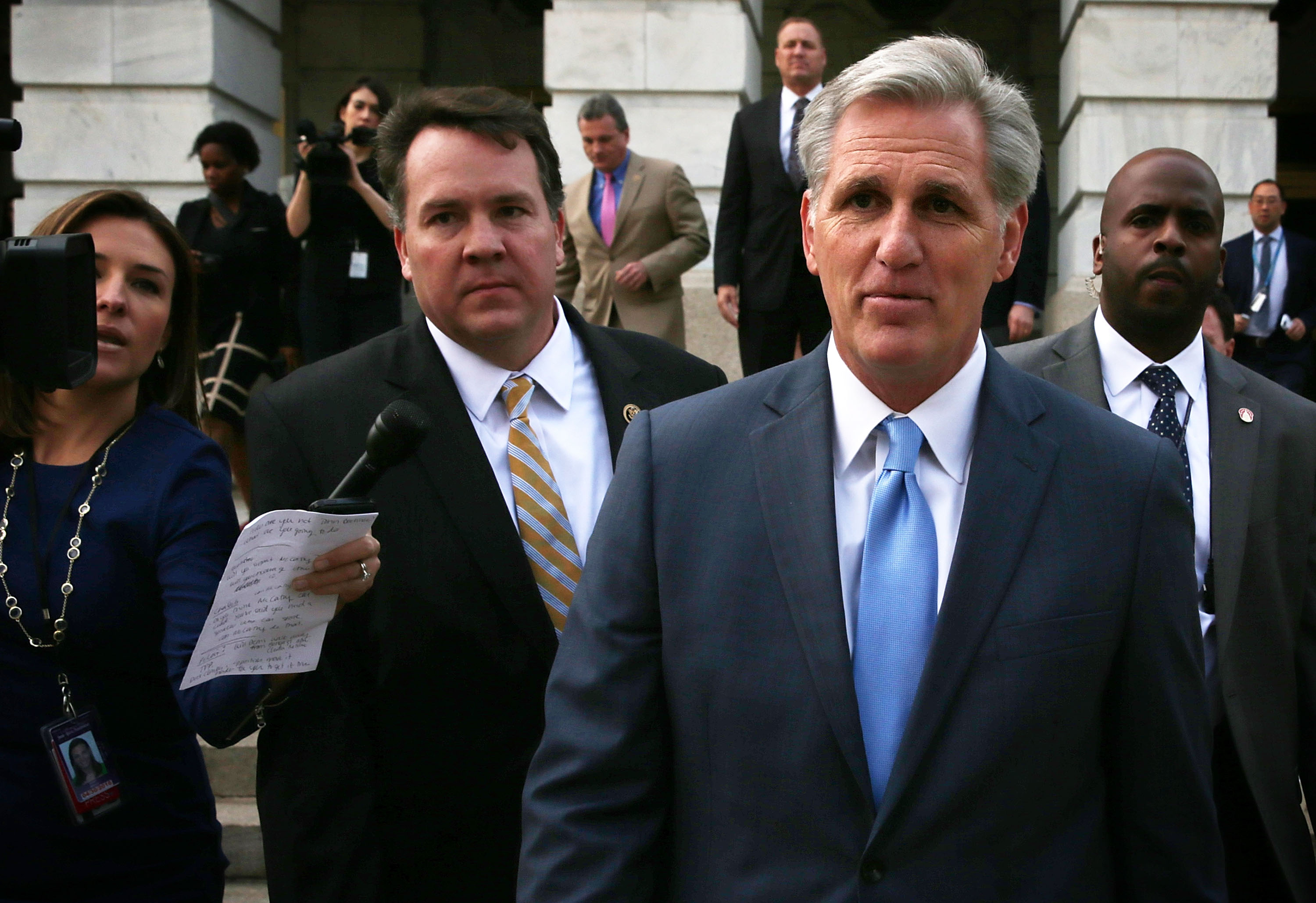 U.S. House Majority Leader Rep. Kevin McCarthy leaves after a closed House Republican election meeting to pick the next GOP House Speaker nominee October 8, 2015 on Capitol Hill in Washington, DC. Leader McCarthy has dropped out of the race for Speaker of the House. (Photo by Alex Wong/Getty Images)