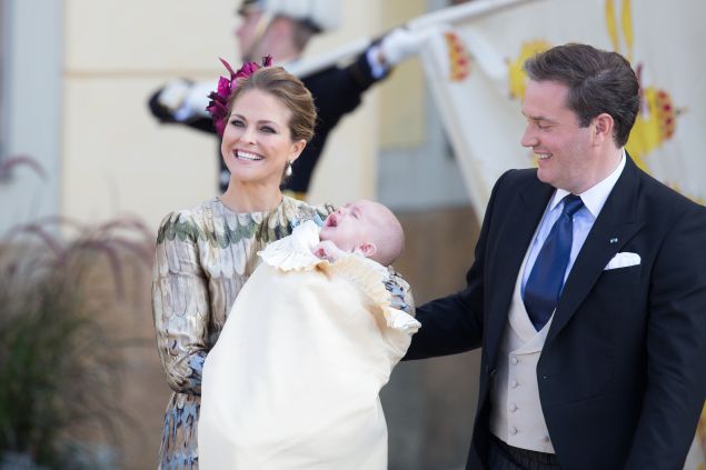 Princess Madeleine of Sweden and Christopher O'Neill with baby Prince Nicolas. (Photo: Luca Teuchmann/Getty Images)