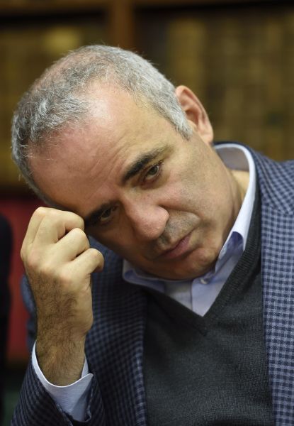 Russian chess legend and opposition activist Garry Kasparov holds a press conference in support of Kazakh tycoon and opposition figure Mukhtar Ablyazov on October 20, 2015 in Paris. The French government has given the green light for the extradition of Mukhtar Ablyazov to Russia, where he is accused of embezzling billions of dollars, as a lawyer for Ablyazov says his client would challenge the decision. AFP PHOTO / ERIC FEFERBERG (Photo credit should read ERIC FEFERBERG/AFP/Getty Images)