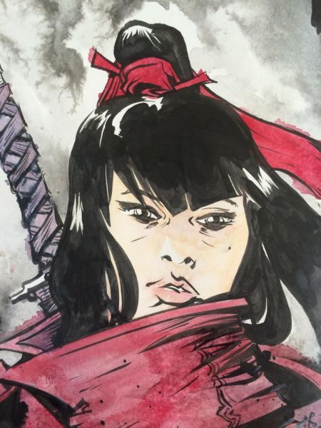 Handmade drawing of Katana Girl. Drawing: Paul Pope)