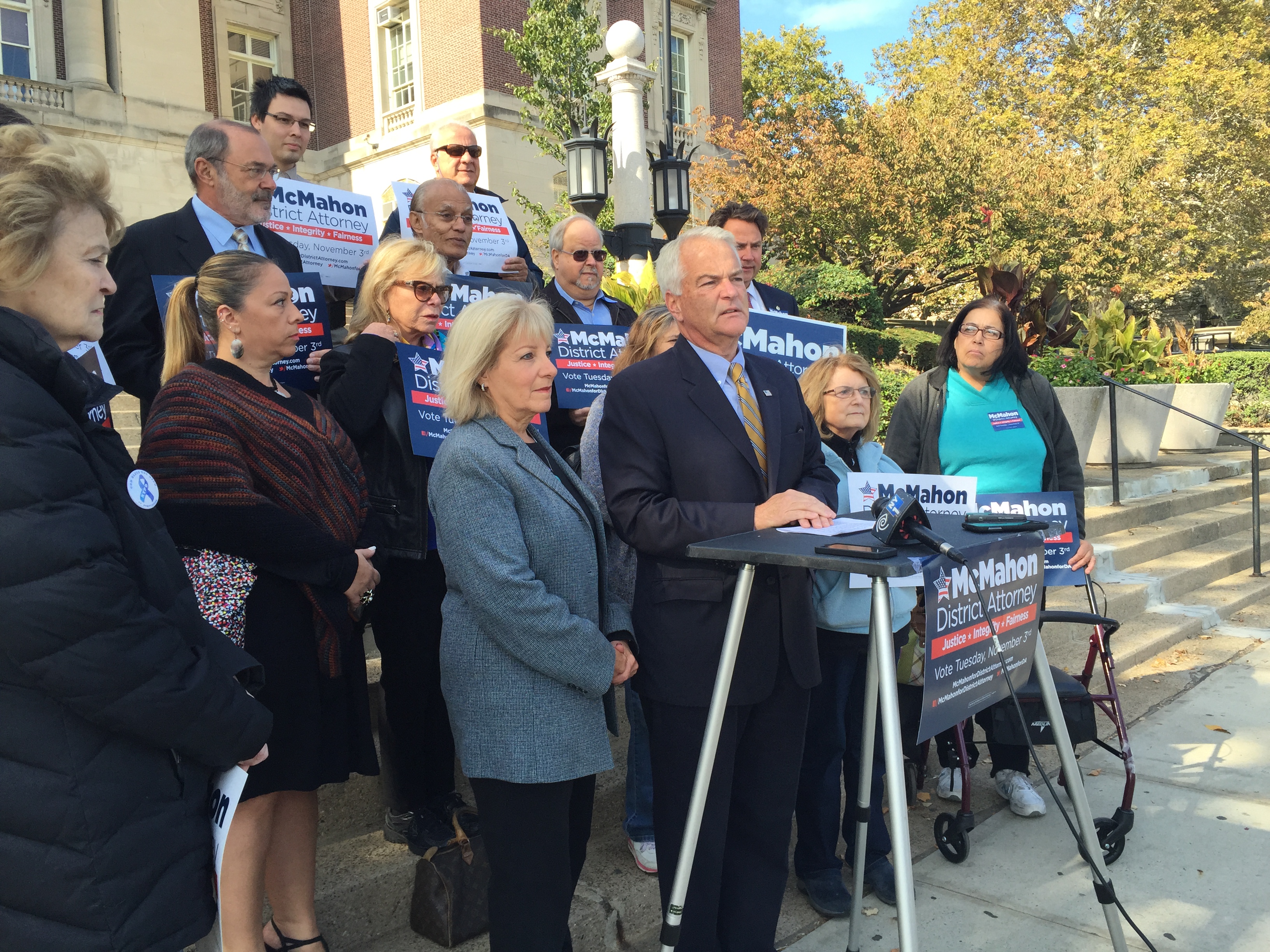 Former congressman Michael McMahon at a press conference on Staten Island. (Photo: Jillian Jorgensen for Observer)
