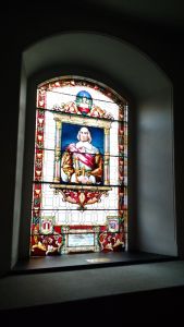 Peter Stuyvesant's stained glass panel at St. Mark's Church In-The-Bowery. (Photo: Brady Dale for Observer)