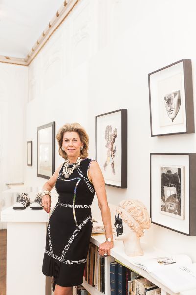 Frances Beatty in her office at the Feigen Gallery with Ray Johnson works around her. PHOTO: Emily Assiran for Observer
