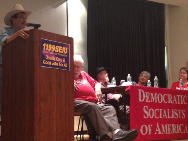 Jim Hightower addresses the Democratic Socialists of America at 1199 SEIU headquarters (Photo: Will Bredderman for Observer).