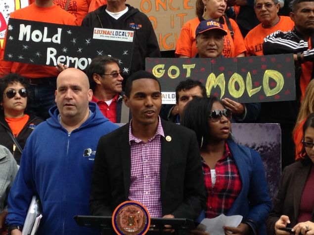 Councilman Ritchie Torres with public housing residents and members of LIUNA Local 78 (Photo: WIll Bredderman for Observer).