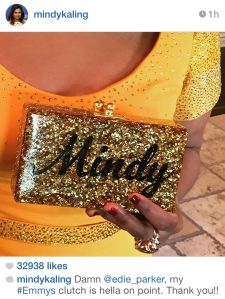 Mindy Kaling shared a photo of her customized clutch on Instagram. (Photo: Instagram/Mindy Kaling)