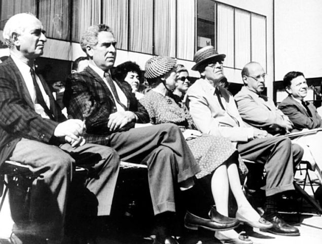 Symposium held at the Museum of Modern Art, 1962. Left to right: Elias Newman, Chaim Gross, Mrs. Edward Hopper, Edward Hopper, Joseph Hirsch and Abram Lerner. (Photo: Courtesy New York Artists Equity Association archives)