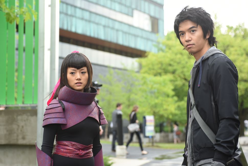 Kiki Sukezane as Miko Otomo, Toru Uchikado as Ren Shimosawa, outside of Renautas with a load of cosplayers (Photo: John Medland/NBC)
