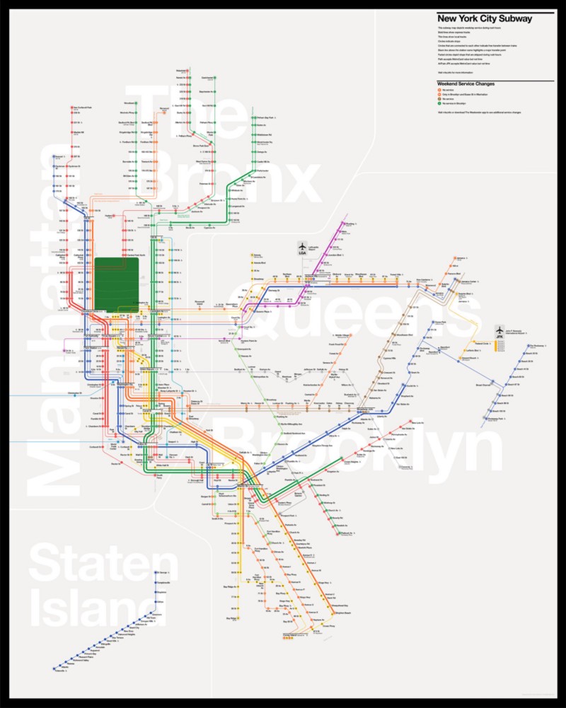 New York City subway map designed by Tommi Moilanen.