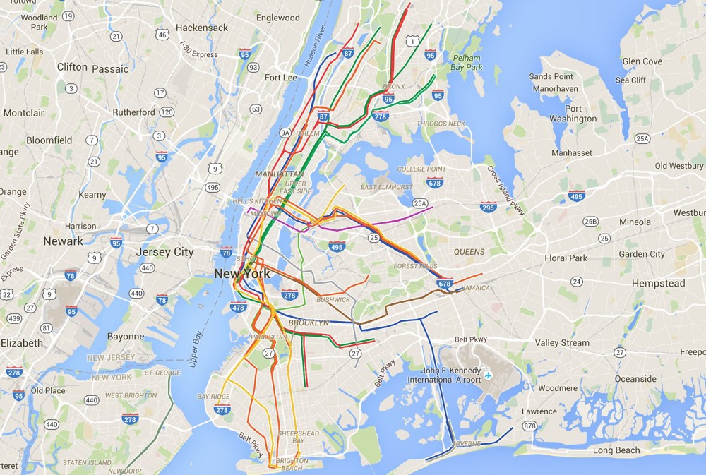 Screenshot of Google Maps with transit layer turned on.