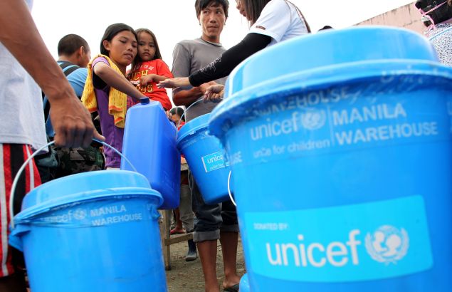 UNICEF and partners hand out supplies in the Philippines.