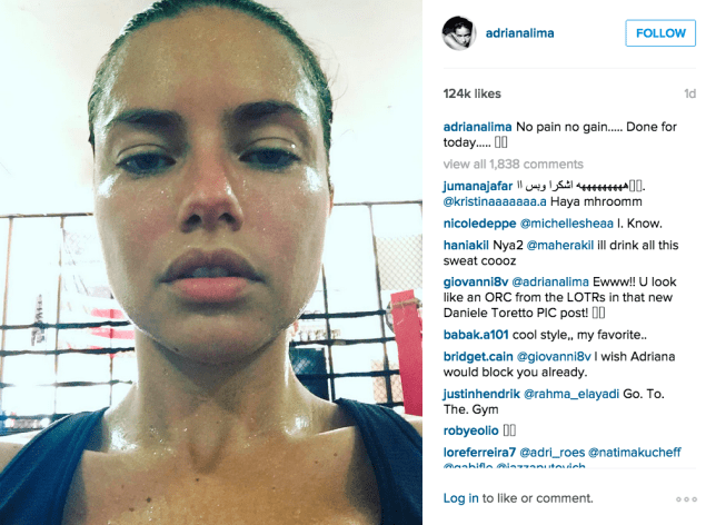 Adriana Lima took a post-workout selfie. (Photo: Instagram/Adriana Lima)