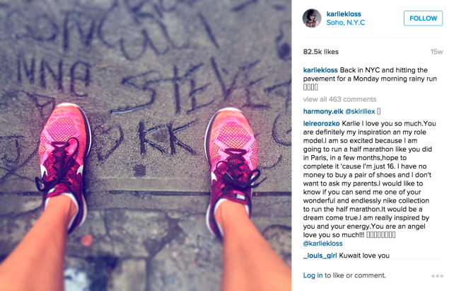 Karlie Kloss went for a run on the streets of Soho. (Photo: Instagram/Karlie Kloss)