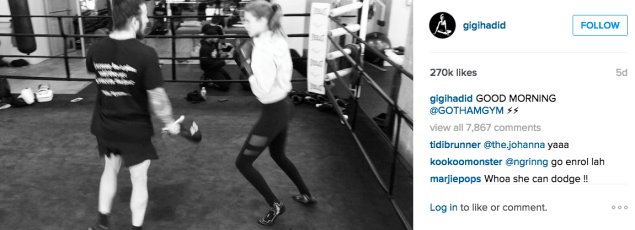 Gigi Hadid at Gotham Gym. (Photo: Instagram/Gigi Hadid)