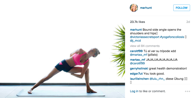 Martha Hunt performed a bound side angle pose. (Photo: Instagram/Martha Hunt)