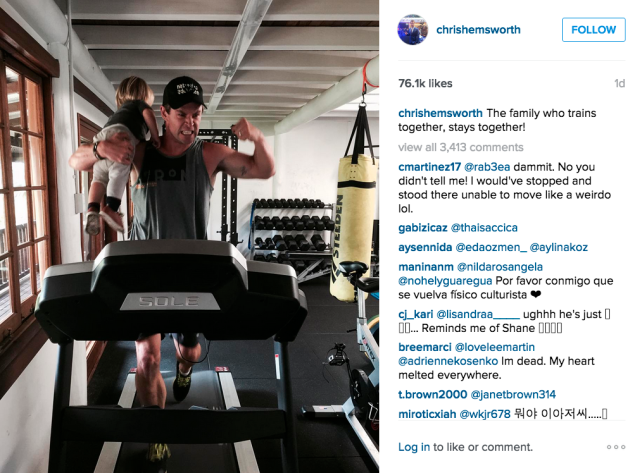 Chris Hemsworth makes working out a family affair. (Photo: Instagram/Chris Hemsworth)