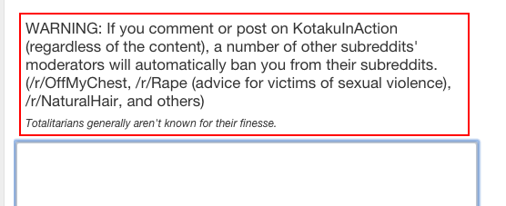 Warning above comment fields, in the Kotaku In Action subreddit. (Screensot: Reddit)