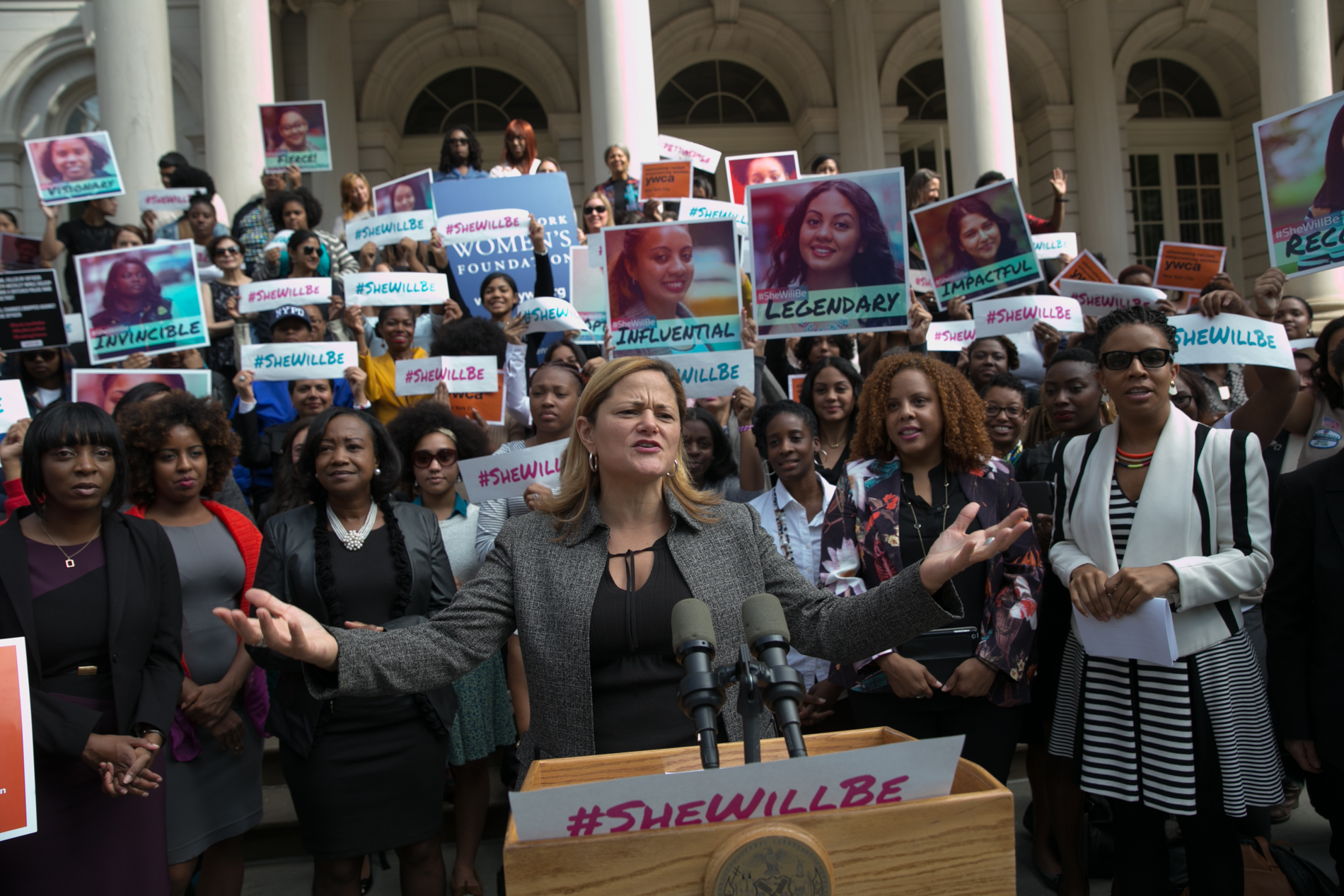 Council Speaker Melissa Mark-Viverito launches the Young Women's Initiative on the steps of City Hall. (Photo: William Alatriste for New York City Council)