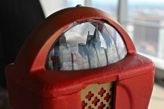 One of Conrad Stojak's earliest sculptures, a recreation of the New York City skyline in a parking meter. (Photo: Conrad Stojak)