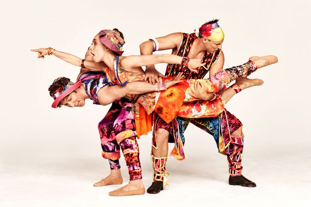 Ron Todorowski, Amy Ruggiero with pointed finger, John Selya looking away in Yowzie costumes. (Photo: Ruven Afanador)