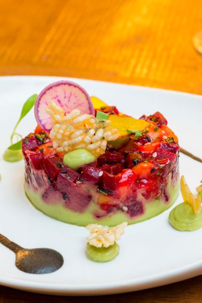 Beets with avocado, lime tamari dressing, mango and black sesame. (Photo: Melissa C. Goodwin for Observer)