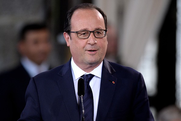 AACHEN, GERMANY - MAY 14: French President Francois Hollande speaks during the International Charlemange Prize Of Aachen 2015 (Der Internationale Karlspreis zu Aachen) on May 14, 2015 in Aachen, Germany. The International Charlemagne Prize, one of the most prestigious European prizes, is awarded once a year since 1950 by the city of Aachen to people for distinguished service on behalf of European unification. (Photo by Sascha Steinbach/Getty Images)
