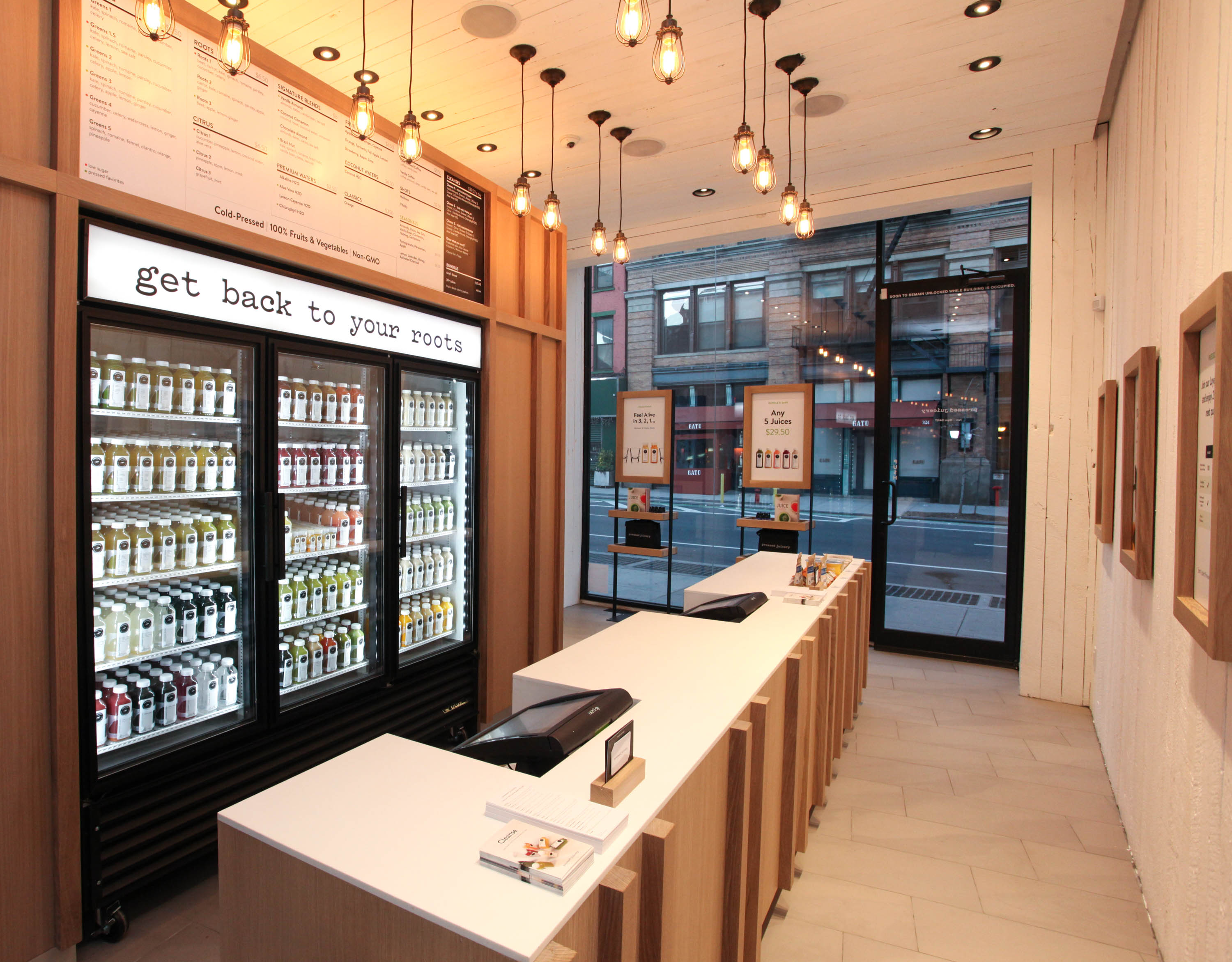 NEW YORK, NY - NOVEMBER 04: Pressed Juicery NYC Store Interiors at Pressed Juicery on November 4, 2015 in New York City. (Photo by Donald Bowers/Getty Images for Pressed Juicery)