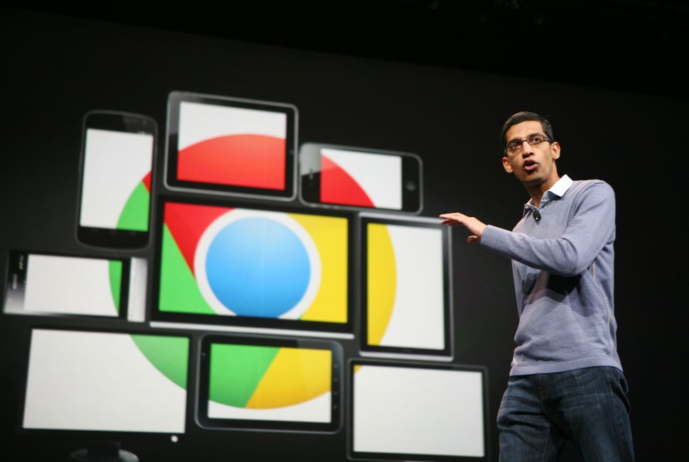 Sundar Pichai, then senior vice president of Chrome, speaks at Google's annual developer conference, Google I/O, in San Francisco on June 28, 2012. AFP PHOTO/Kimihiro Hoshino. (Photo: KIMIHIRO HOSHINO/AFP/Getty)