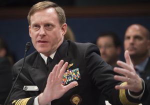 NSA Director Admiral Michael Rogers testifies during a US House Committee on Intelligence hearing on Capitol Hill in Washington, DC, September 10, 2015. The committee held the hearing to examine worldwide cyber threats. AFP PHOTO / SAUL LOEB (Photo credit should read SAUL LOEB/AFP/Getty Images)
