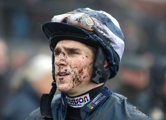 EXETER, ENGLAND - NOVEMBER 03: A muddy Harry Skelton at Exeter racecourse on November 03, 2015 in Exeter, England. (Photo by Alan Crowhurst/Getty Images)