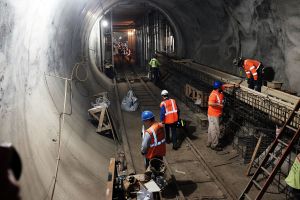 Workers stand in a tunnel in the East Side Access project, one of the largest transportation infrastructure projects currently underway in the United States (Photo: Spencer Platt/Getty Images)
