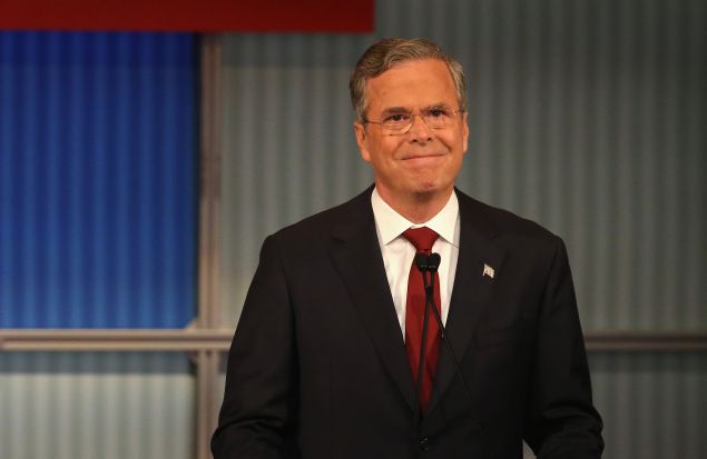 MILWAUKEE, WI - NOVEMBER 10: Republican presidential candidate Jeb Bush smiles during the Republican Presidential Debate sponsored by Fox Business and the Wall Street Journal at the Milwaukee Theatre November 10, 2015 in Milwaukee, Wisconsin. The fourth Republican debate is held in two parts, one main debate for the top eight candidates, and another for four other candidates lower in the current polls. (Photo by Scott Olson/Getty Images)