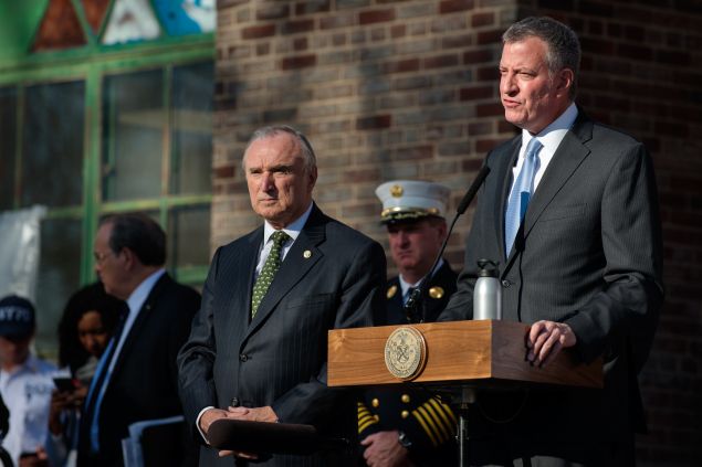 Mayor Bill de Blasio with Police Commissioner Bill Bratton. (Photo: Bryan Thomas for Getty Images)