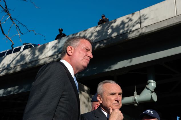 Mayor Bill de Blasio with Police Commissioner Bill Bratton. (Photo: Bryan Thomas for Getty Images)